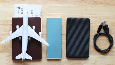 Power bank with airplane on passport for travel of holiday