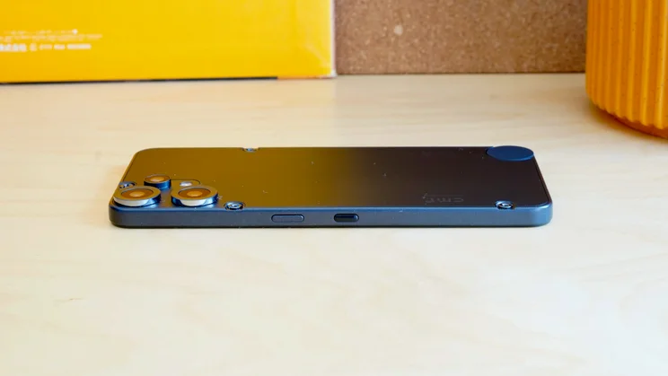 CMF Phone 2 Pro lying face down on a worktop, side view