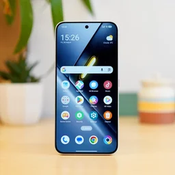 Poco X8 Pro Max on a table, front view