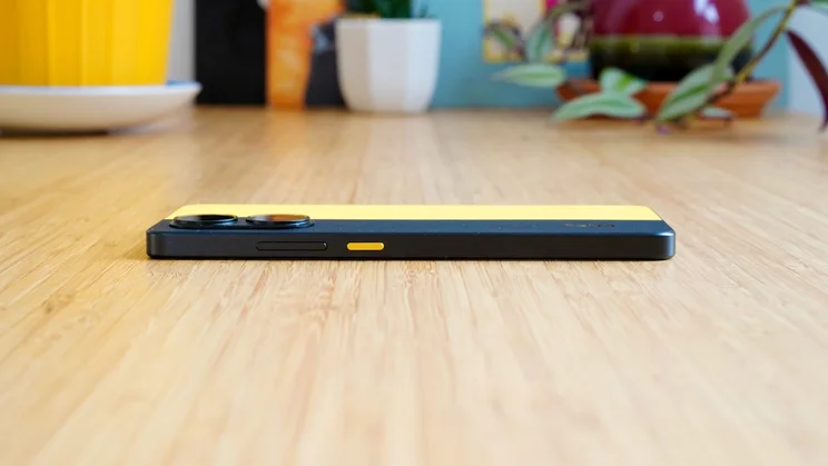 Xiaomi Poco X7 Pro face down on a table, side view