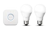 Philips Hue White Personal Wireless Lighting LED Starter Kit, Includes 2 x 8.5 W A60 E27 Edison Screw Bulbs, 1 x Hue Bridge