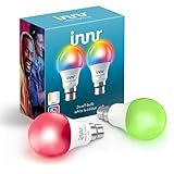 Innr WiFi Smart Bulb B22 Bayonet, White & Colour, Works with Alexa & Hey Google (No Hub Required) Dimmable, 16 Million Colours, Full Control App, 9.5W = 60W Equivalent, 2-Pack, WBY 785 C-2