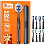 Bitvae D2 Ultrasonic Electric Toothbrush for Adults and Kids, Electric Toothbrush with Rechargeable Power, 8 Toothbrush Heads and 5 Modes, Black