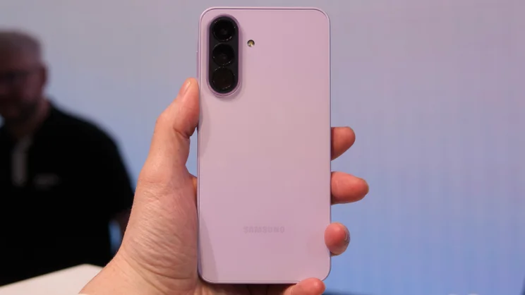 The Samsung Galaxy A37 in lavender pictured from the rear