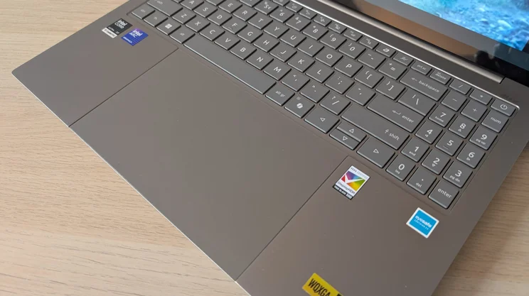 The Acer Swift 16 AI keyboard and touchpad, angled view