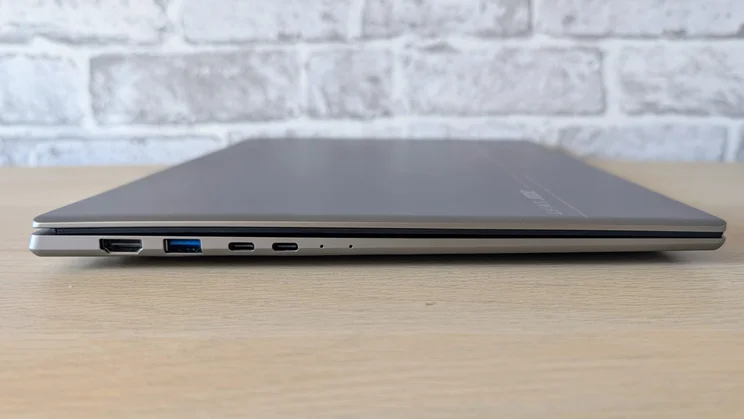 The Acer Swift 16 AI closed, left side view