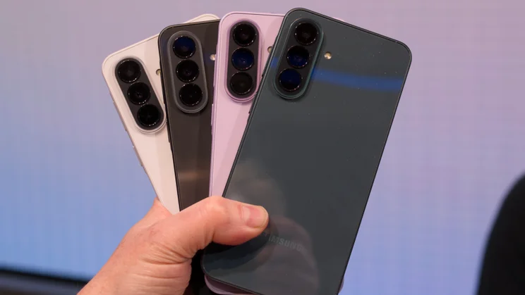 All colours of the Samsung Galaxy A57 held in a fan