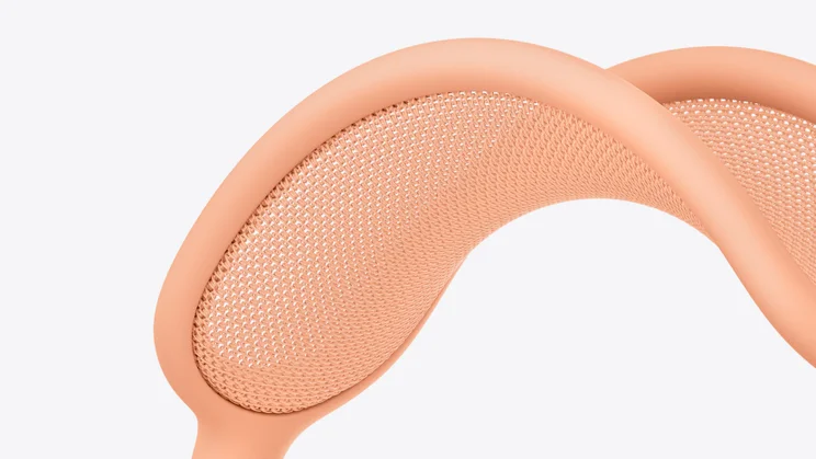 Apple AirPods Pro 2 in orange - close up on split headband