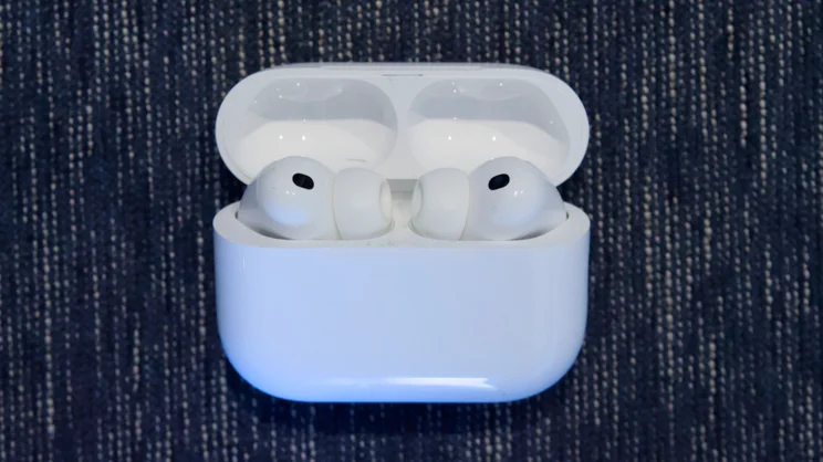 The Apple AirPods Pro 3 earbuds in their charging case