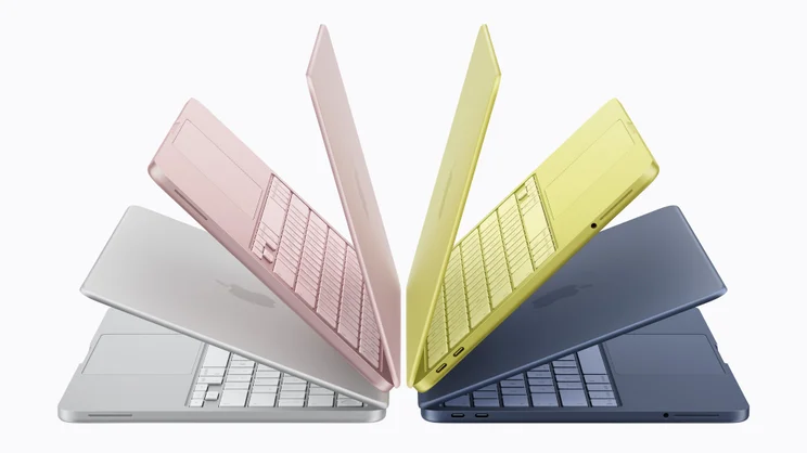 A render of the Apple MacBook Neo showing all of the different colourways