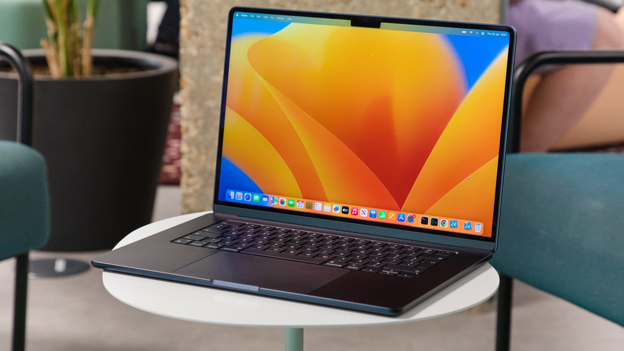 Apple MacBook Air 15in (M2) on a table, at an angle, in an office setting