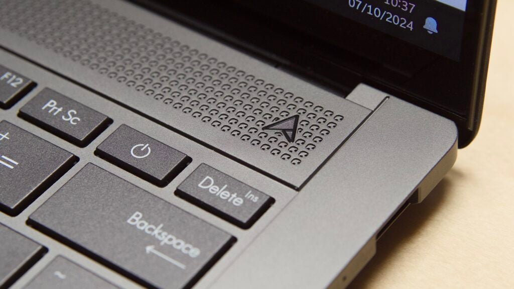 Close up of the top right corner of the keyboard on the Asus Zenbook S 14 UX5406S 