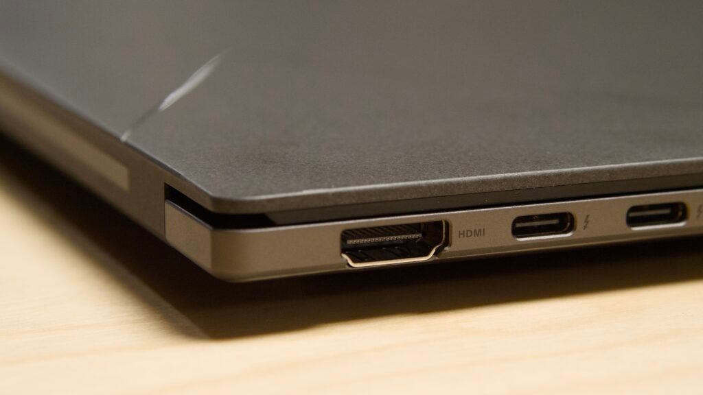 A close up of the left edge of the Asus Zenbook S 14 UX5406S laptop