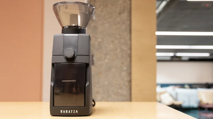 The Baratza Encore ESP Pro coffee grinder on a kitchen worktop