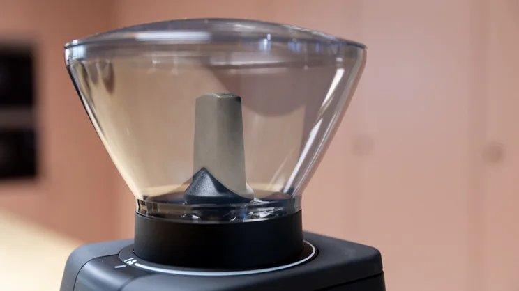 A closeup of the Baratza Encore ESP Pro coffee grinder's hopper