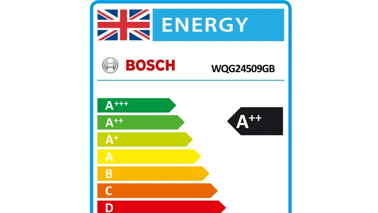 An example of a UK appliance energy rating sticker - Top half