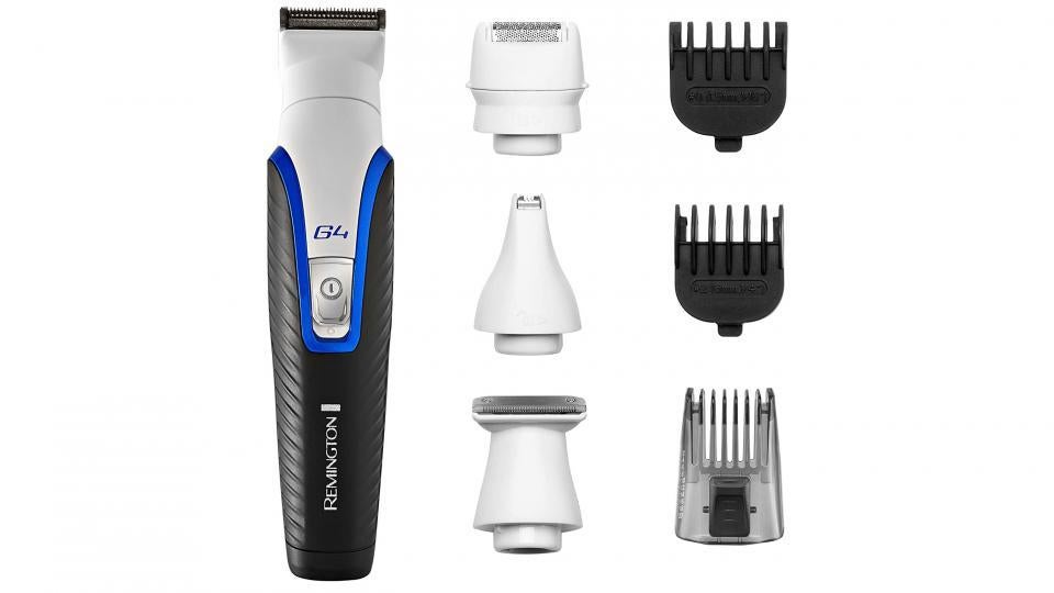 Remington G4 Graphite Trimmer beard trimmer with six attachments on a white background 