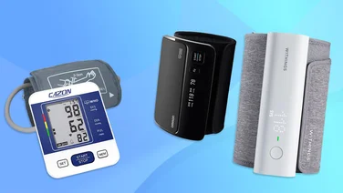 A selection of the best blood pressure monitors against a blue background