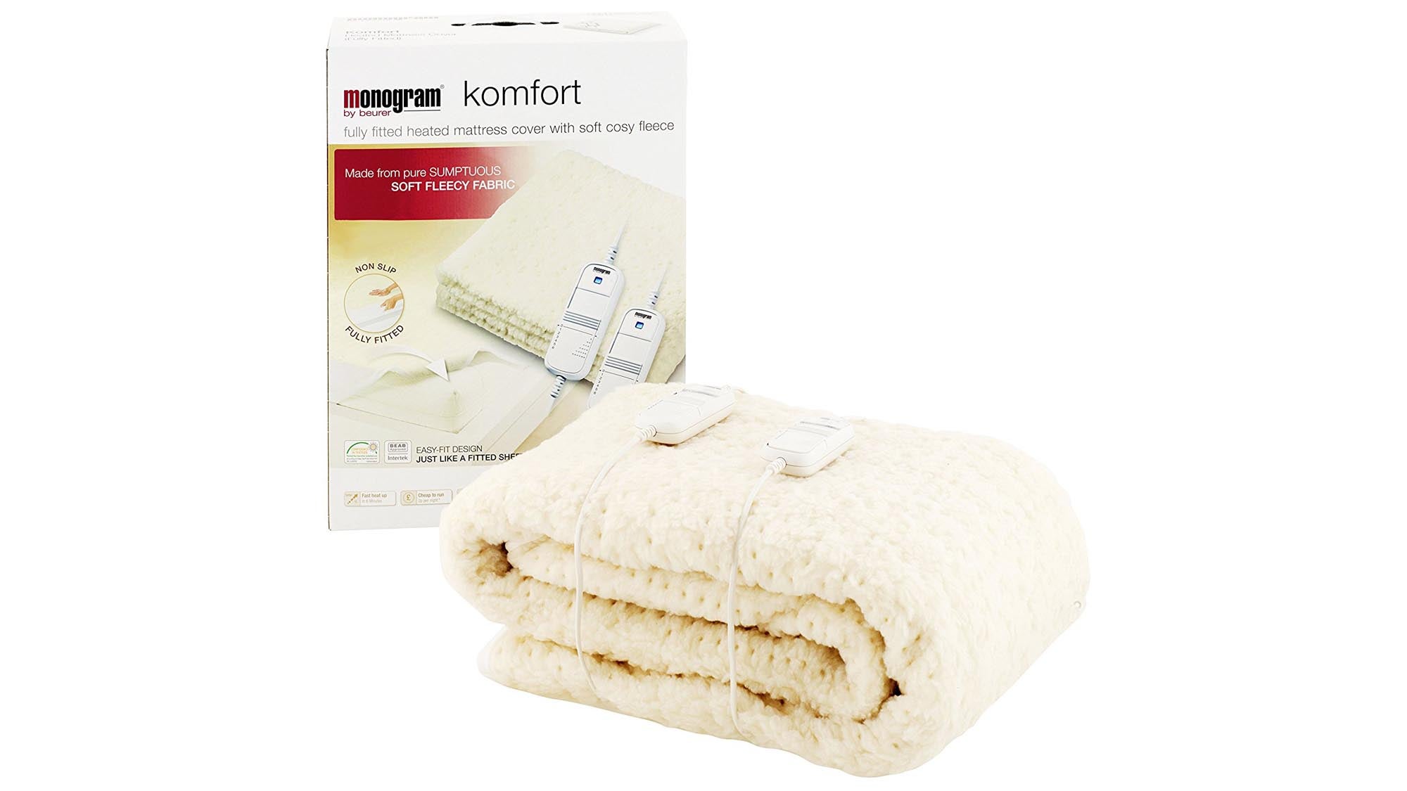 Monogram Komfort next to its box on a white background