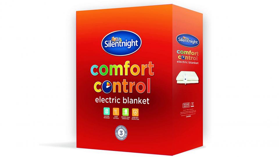 Silentnight Comfort Control Electric Blanket in its box on a white background