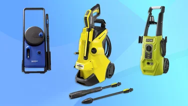 A selection of the best pressure washers against a blue background