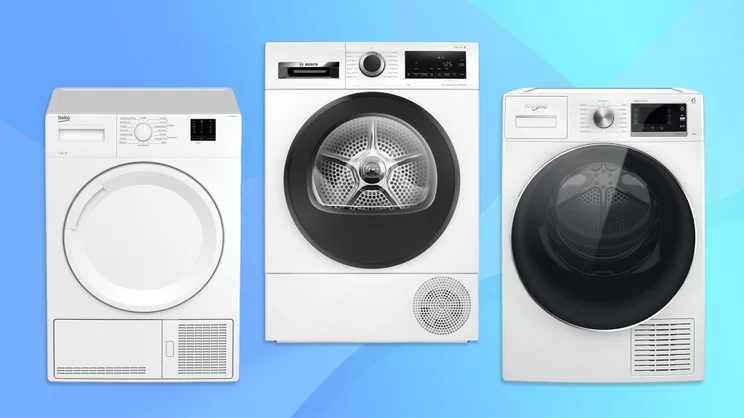 A selection of the best tumble dryers set against a blue background