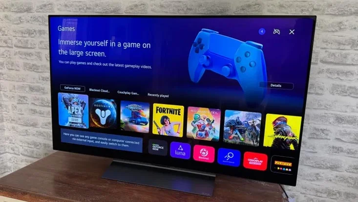 The LG C5 OLED on a table displaying its gaming hub