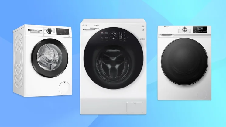 A selection of the best washing machines against a blue background
