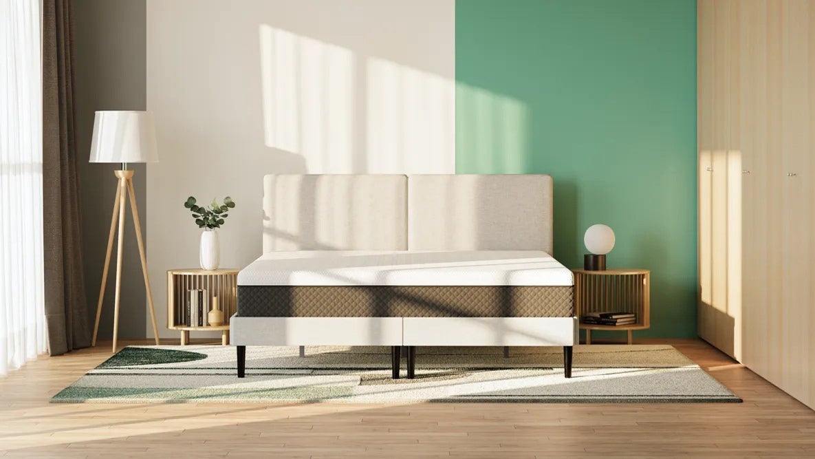 Emma NextGen Premium mattress review on a bed frame, in a bedroom
