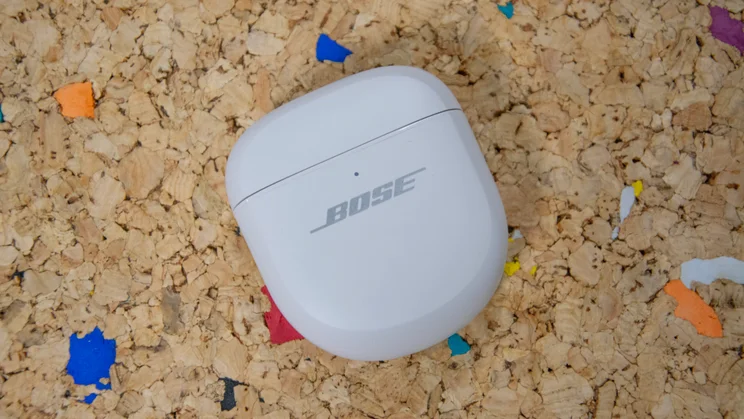 The Bose QuietComfort Ultra Earbuds 2nd Gen in their charging case with the lid closed