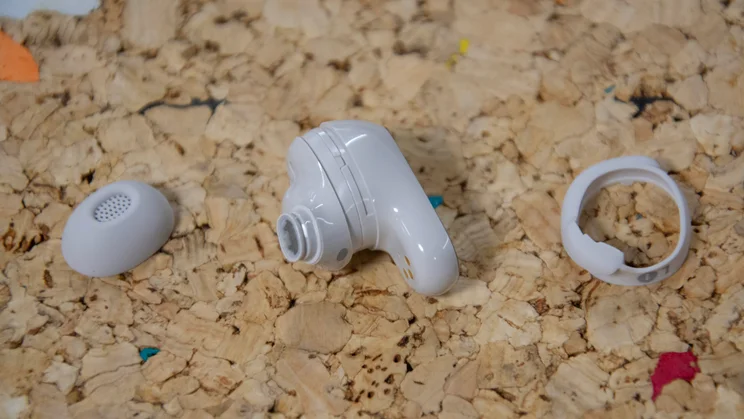 One of the Bose QuietComfort Ultra Earbuds 2nd Gen earbuds with its eartip and stability band removed