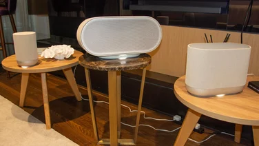 Left to right: The Denon Home 200, Denon Home 400 and Denon Home 600 multi-room wireless speakers