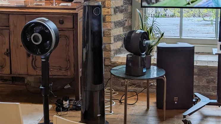 A selection of Dreo fans on display in a showroom