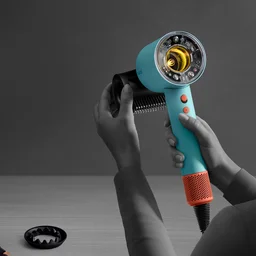 An image of a woman holding the Dyson Supersonic Nural hair dryer, with its attachments
