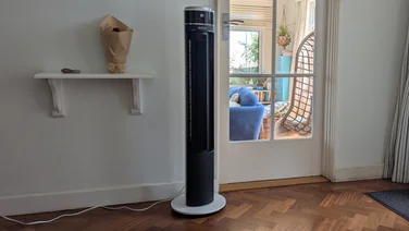The EcoAir Halo tower fan in a home