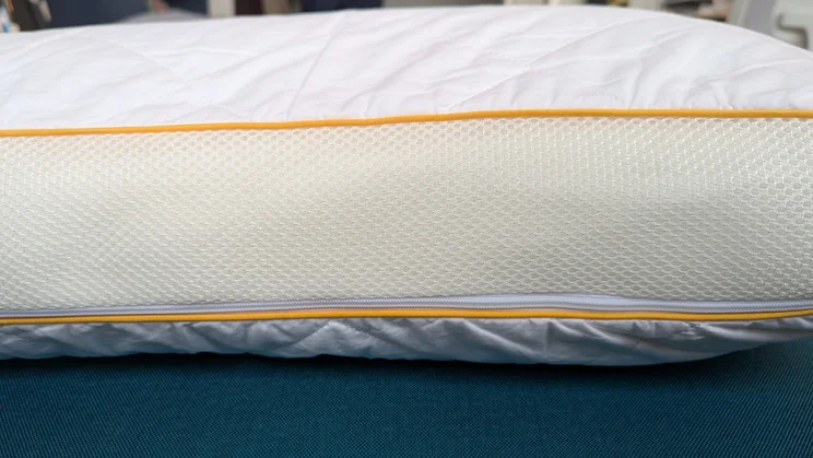 A closeup of the Eve Hybrid Side Sleeper pillow's mesh sides