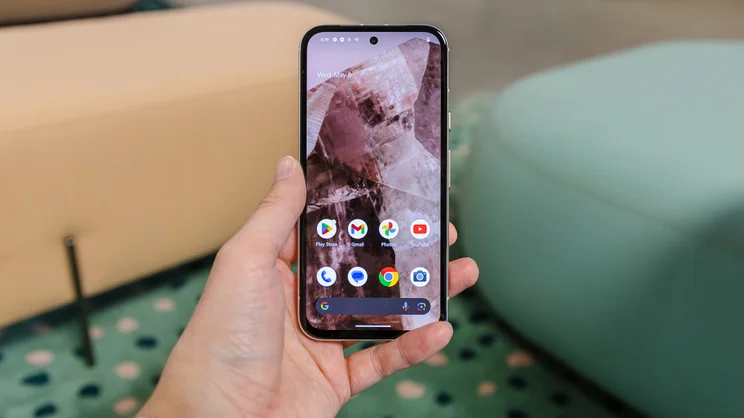 google pixel 8a review - phone held facing up