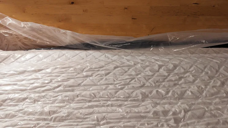 HiGrid Premium Hybrid mattress close up wrapped in foil