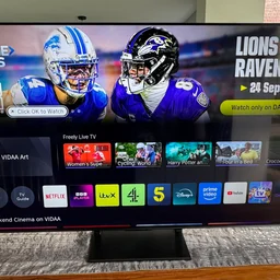 Front view of the Hisense U7Q Pro Mini LED TV displaying the TV homepage