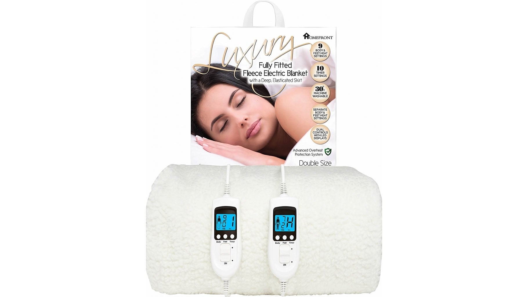 Homefront Fully Fitted Fleece in front of its box on a white background