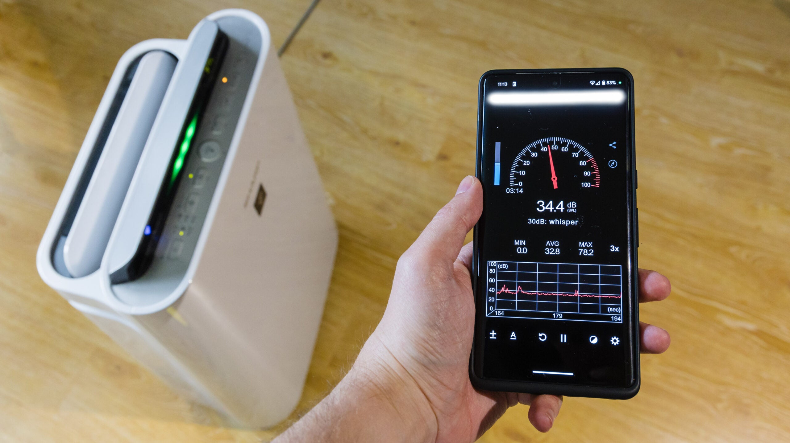 Measuring the audio levels of a Sharp air purifier 