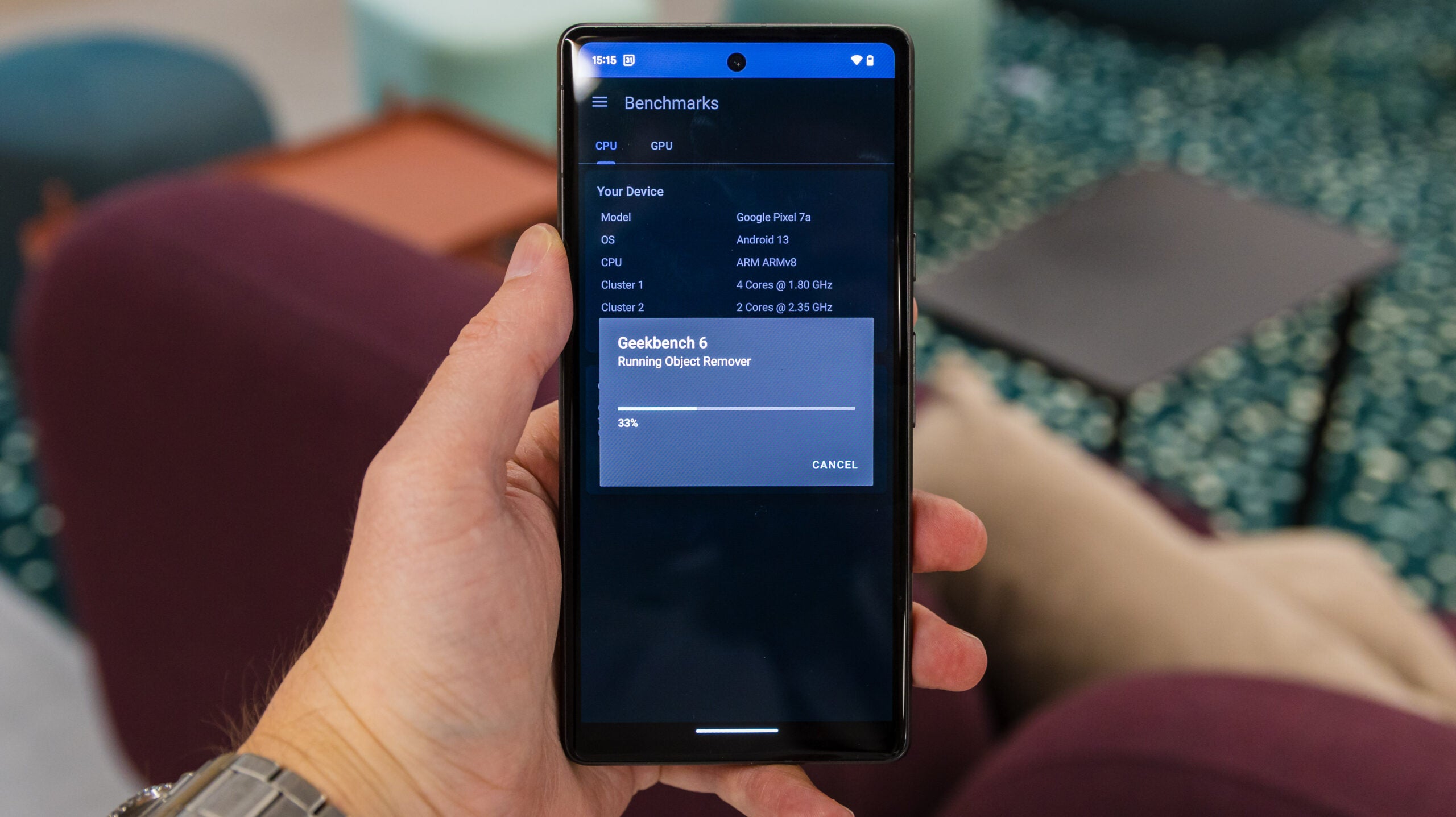 Testing a Google Pixel 7a with Geekbench 6 benchmarking software