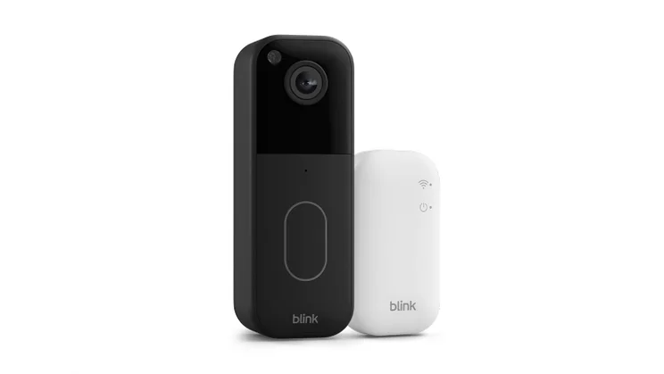 The Blink Video Doorbell (2nd generation) pictured alongside the Sync Module Core