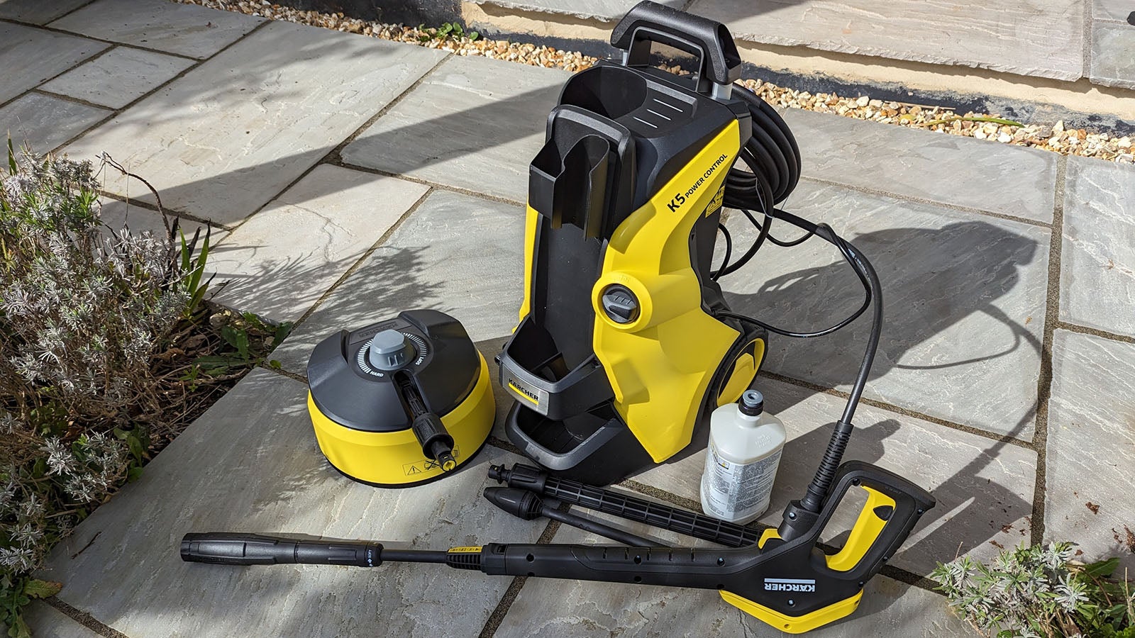 Karcher K5 Power Control review kit on a grey patio