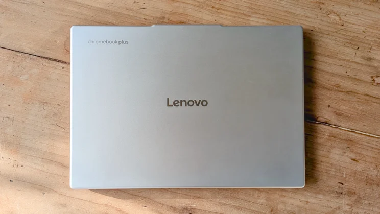 The lid of the Lenovo Chromebook Plus 14 Gen 10 pictured from above