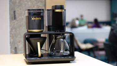 The Melitta EPOS filter coffee machine on a kitchen worktop