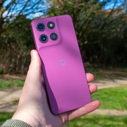 Motorola Moto G17 in hand, rear view