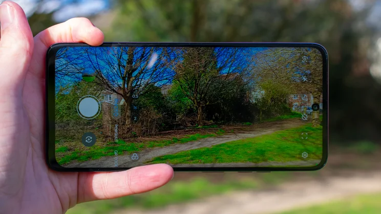 Motorola Moto G17 in landscape, displaying the camera app