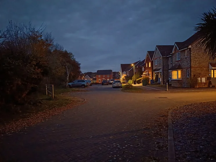 A close of houses at night