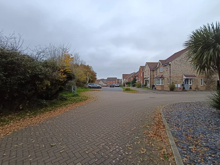 Wide-angle shot of a close of houses